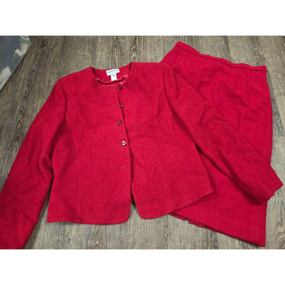 VINTAGE Pendleton Women's Virgin Wool Coat Jacket Skirt SET Red USA Size 14 L - Picture 1 of 7